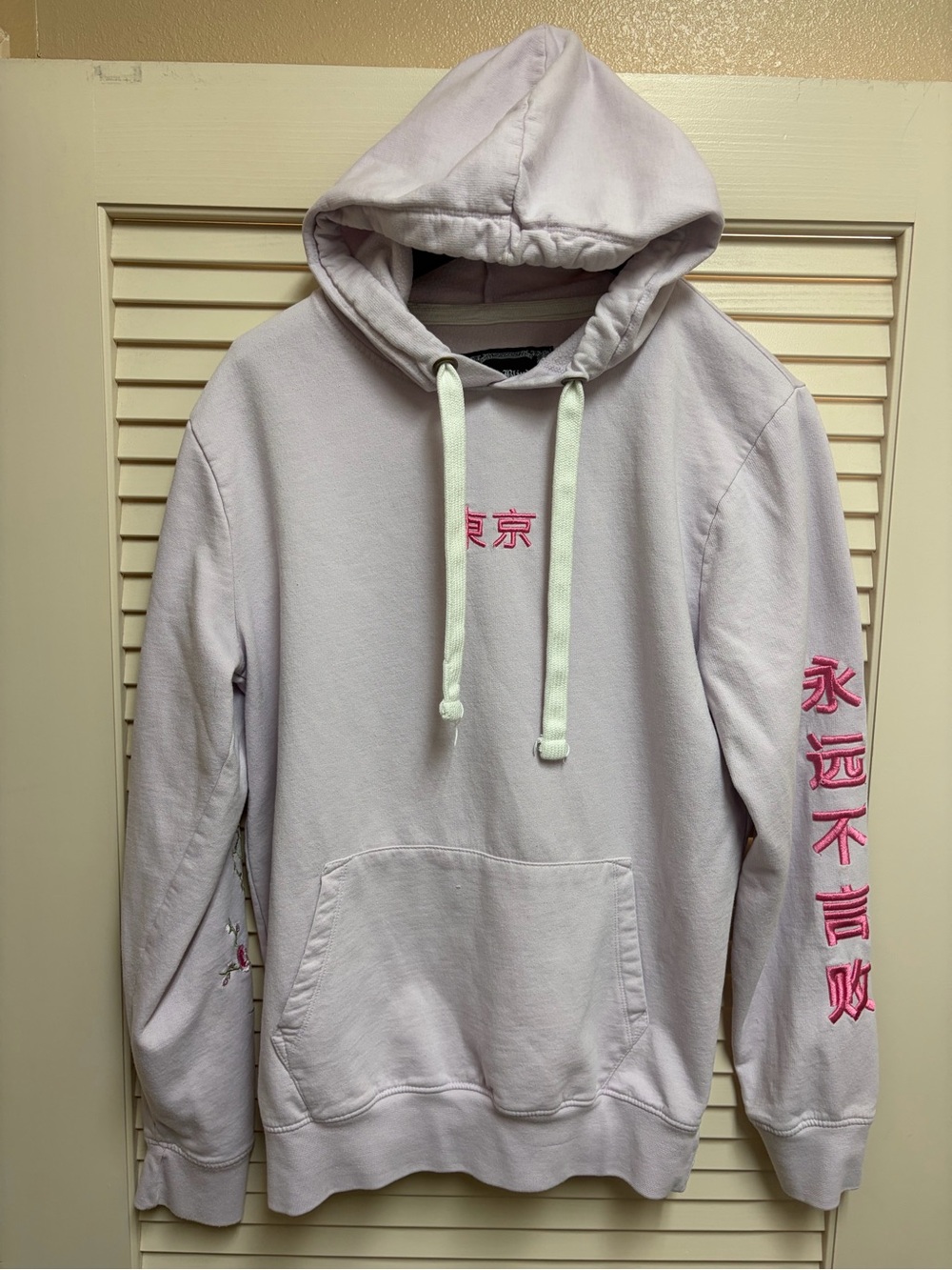 Blind Rooster Tokyo Hoodie Mens M Pink Japanese Kanji Cherry Blossom Embroidered